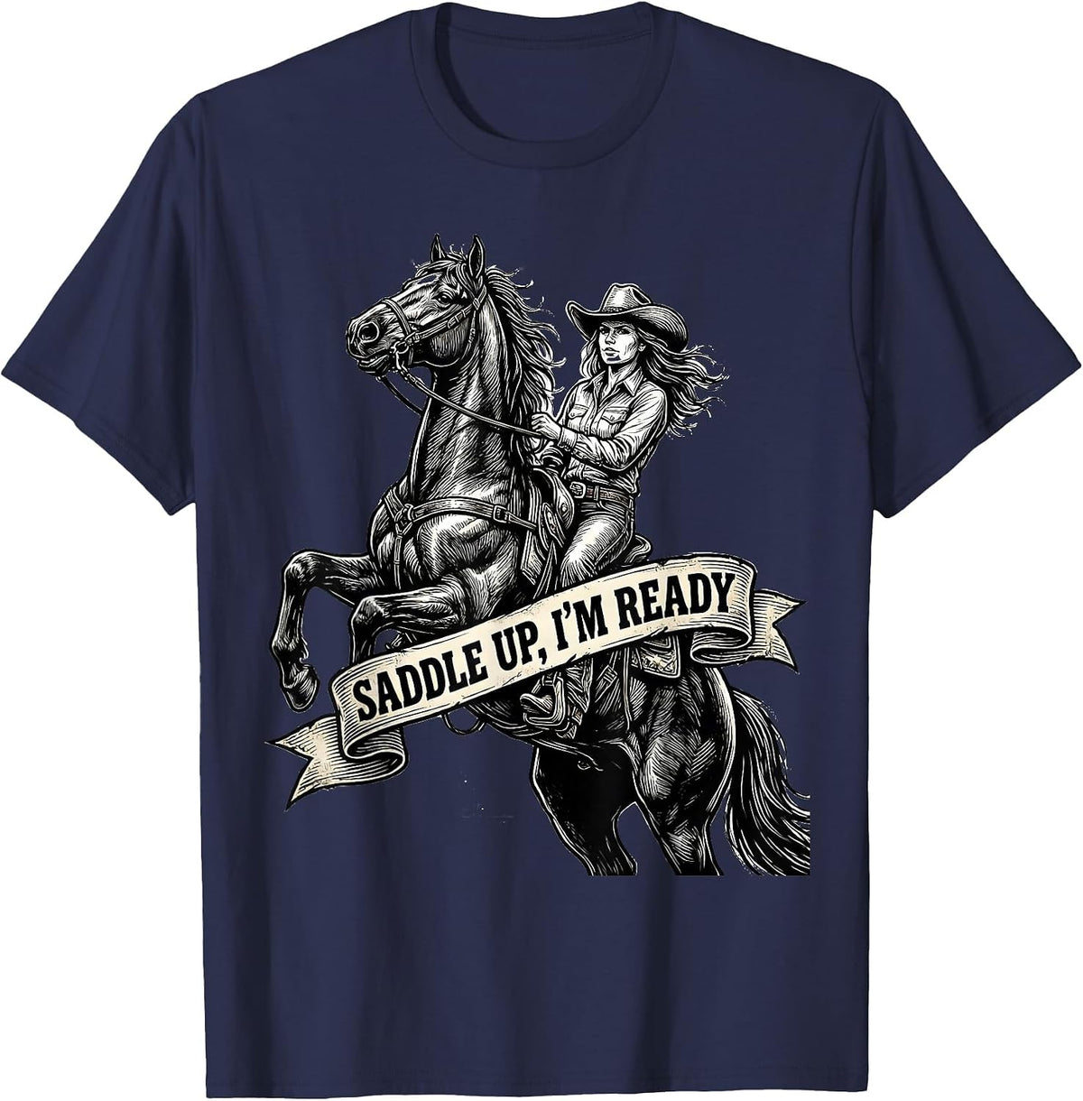 Not My First Rodeo Western Cowgirl Design T-Shirt - Navy Blue