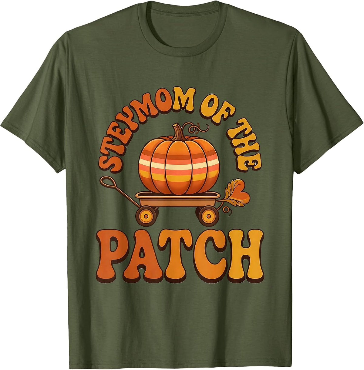 Stepmom of the Patch Retro 70s Matching Family Halloween T-Shirt - Olive Green