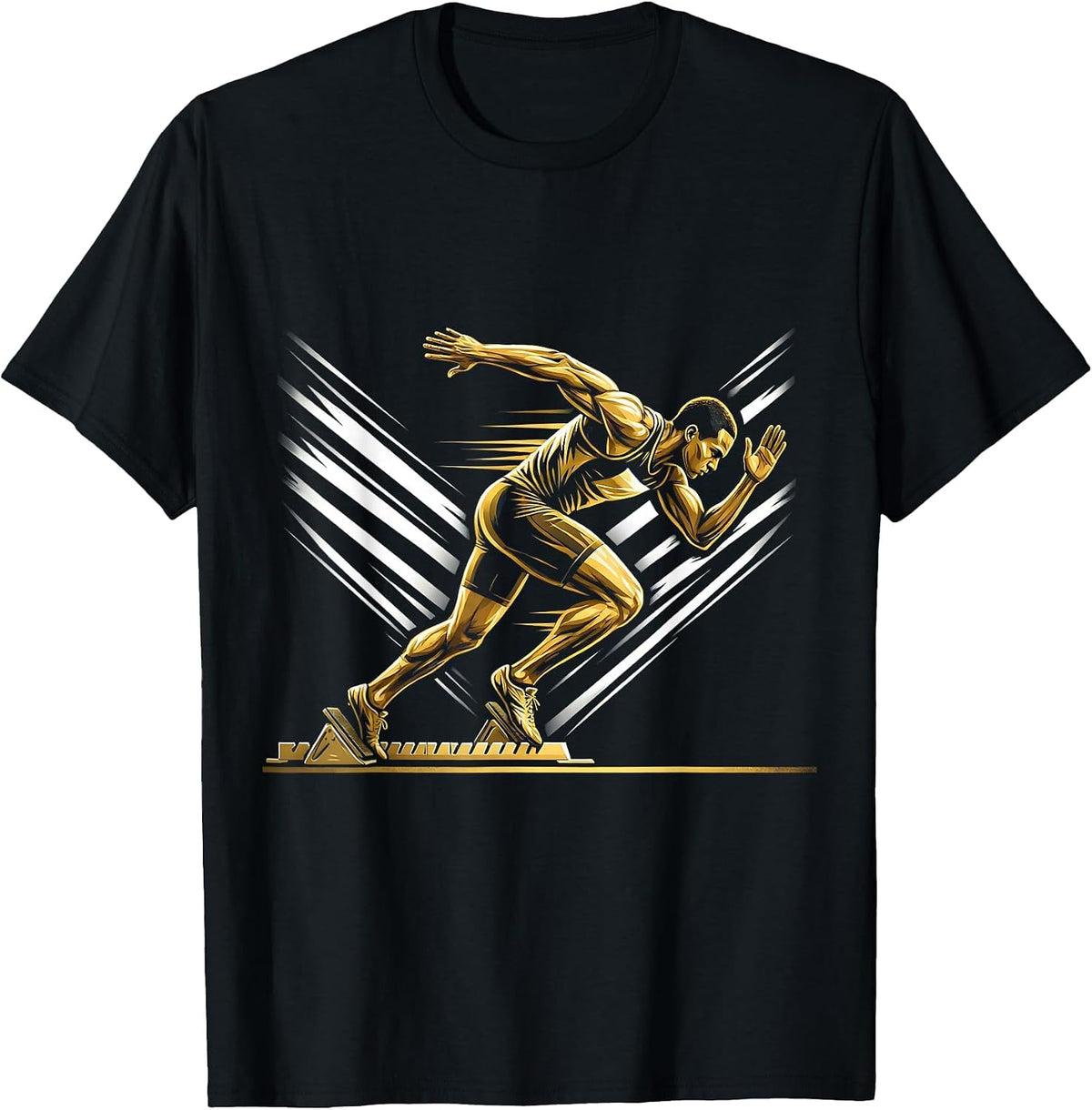 Men's Sprinter Exploding Off Starting Blocks Design T-Shirt - Black