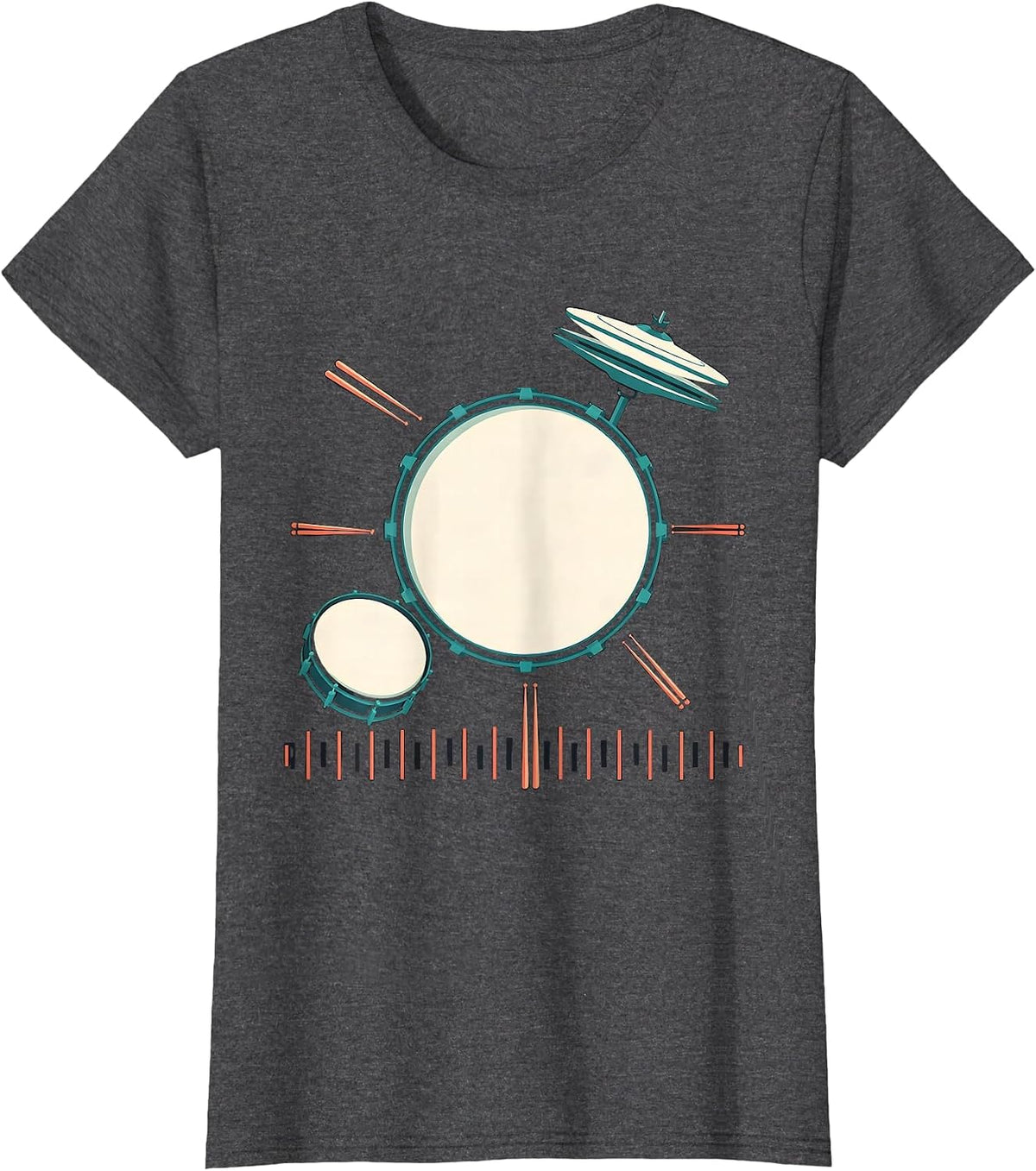 Women's Drum Kit Orbit Flat Vector Drummer Humor T-Shirt - Dark Heather Grey