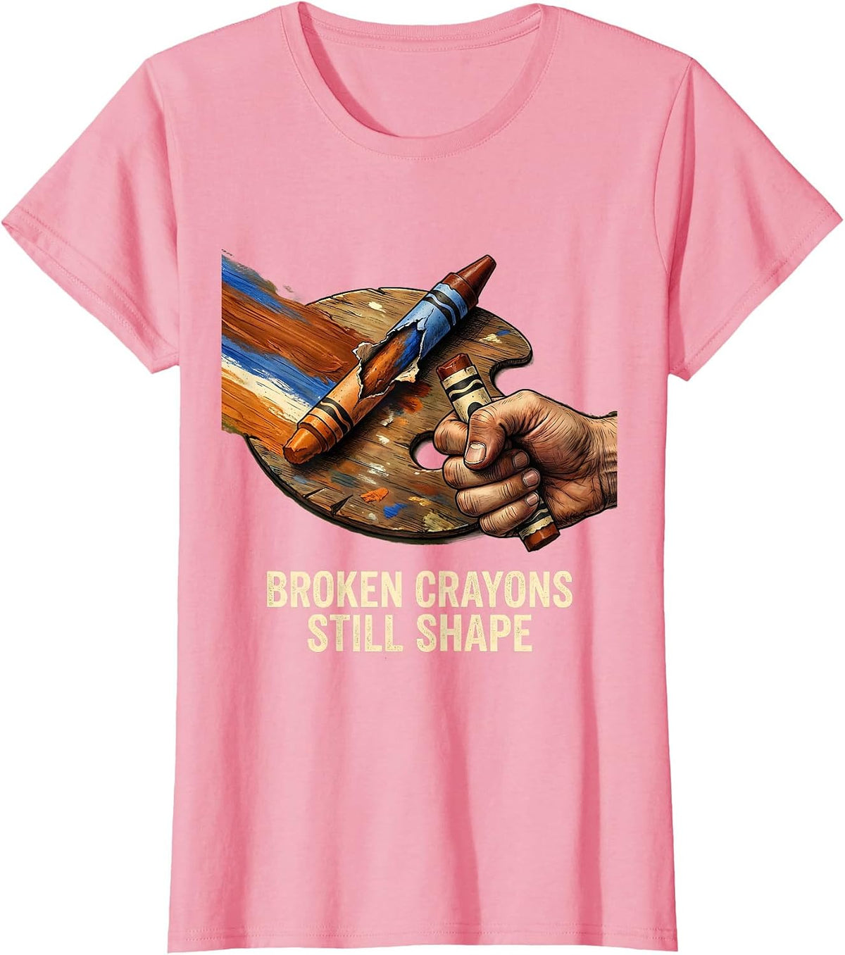 Women's Broken Crayons Still Shape Mental Health Awareness Counselor T-Shirt - Pink