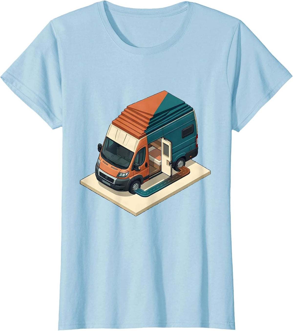 Women's Compact Camper Van Retro Van Life Nomad Pride T-Shirt - Baby Blue