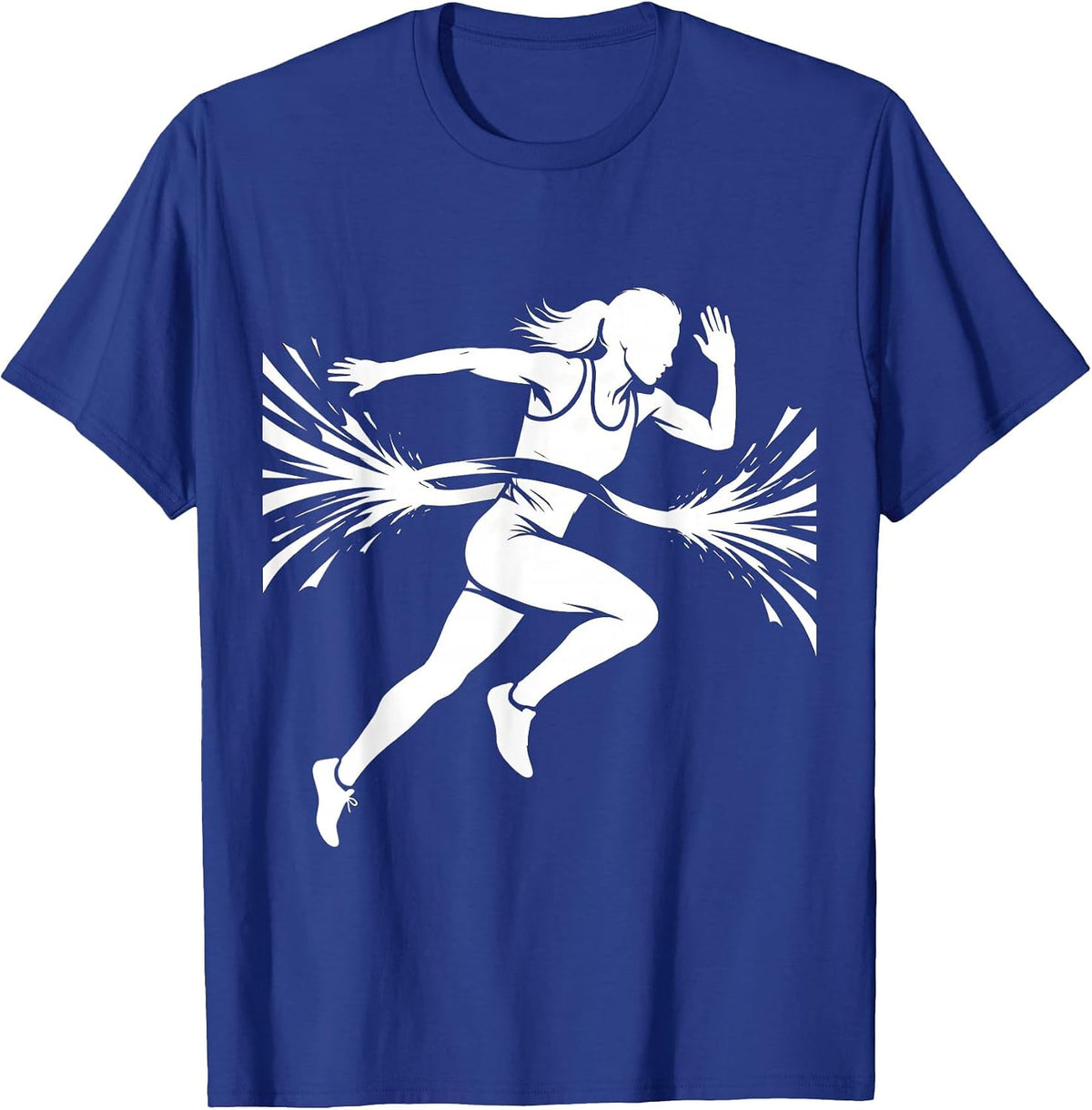 Woman Sprinter Bursting Through Finish Line T-Shirt - Royal Blue