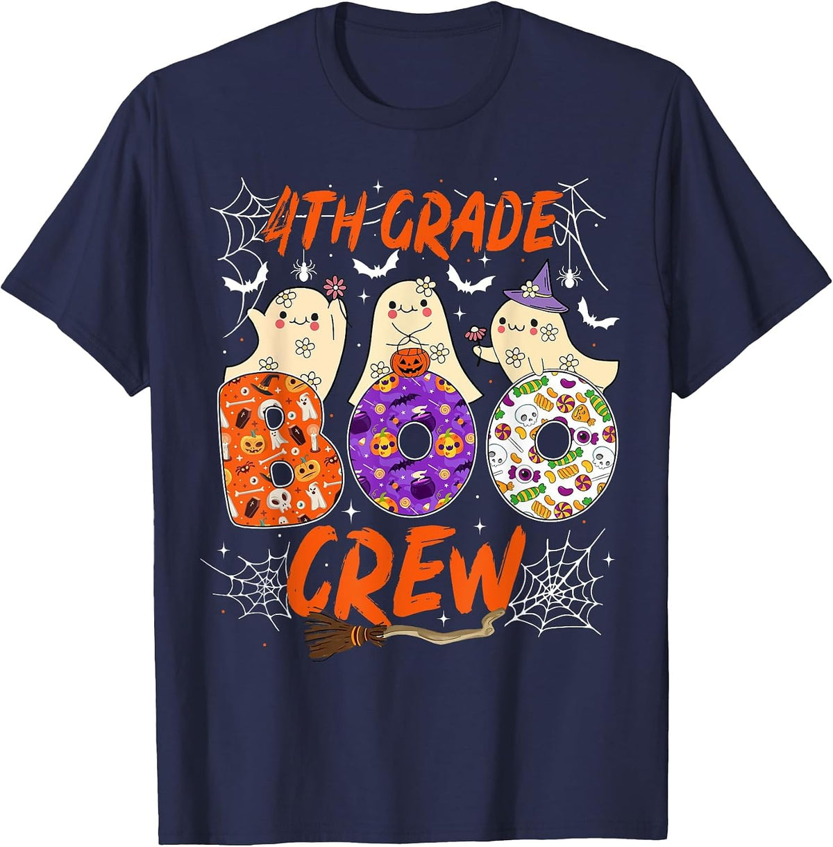 4th Grade Boo Crew Funny Fourth Grade Halloween Teacher Kid T-Shirt - Navy Blue