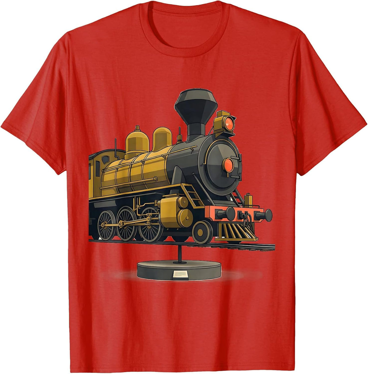 Men's Oversized Steam Locomotive Midcentury Modern Train T-Shirt - Red