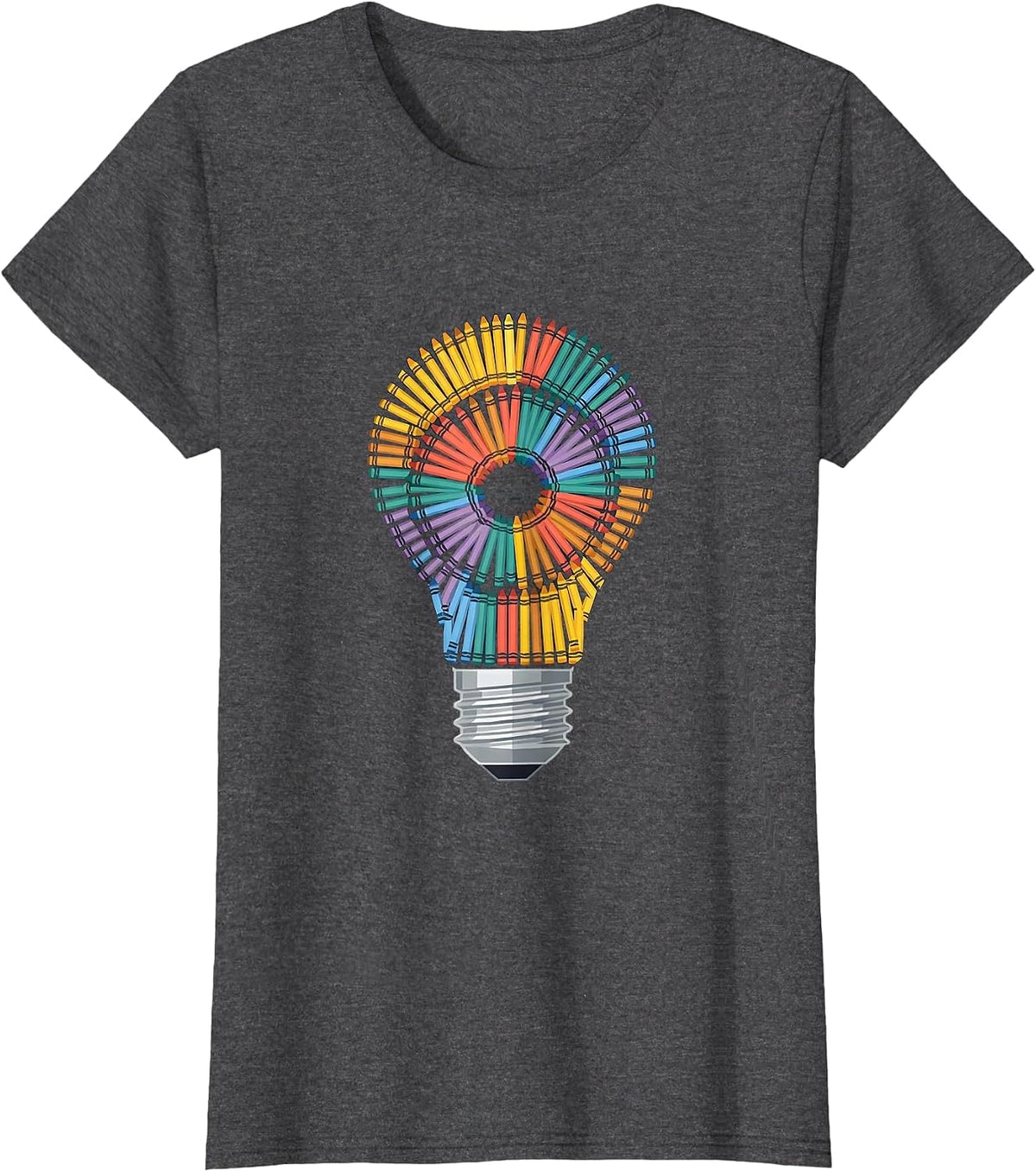 Women's Crayon Lightbulb Paraprofessional Graphic Design T-Shirt - Dark Heather Grey