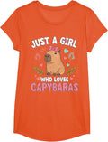 Just a Girl who Loves Capybaras Cute Capybara Lover T-Shirt - Girls Orange