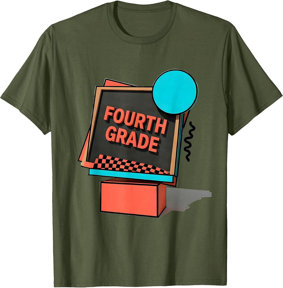 Men's Fourth Grade Memphis Postmodern Back To School Teacher Girl T-Shirt - Olive Green