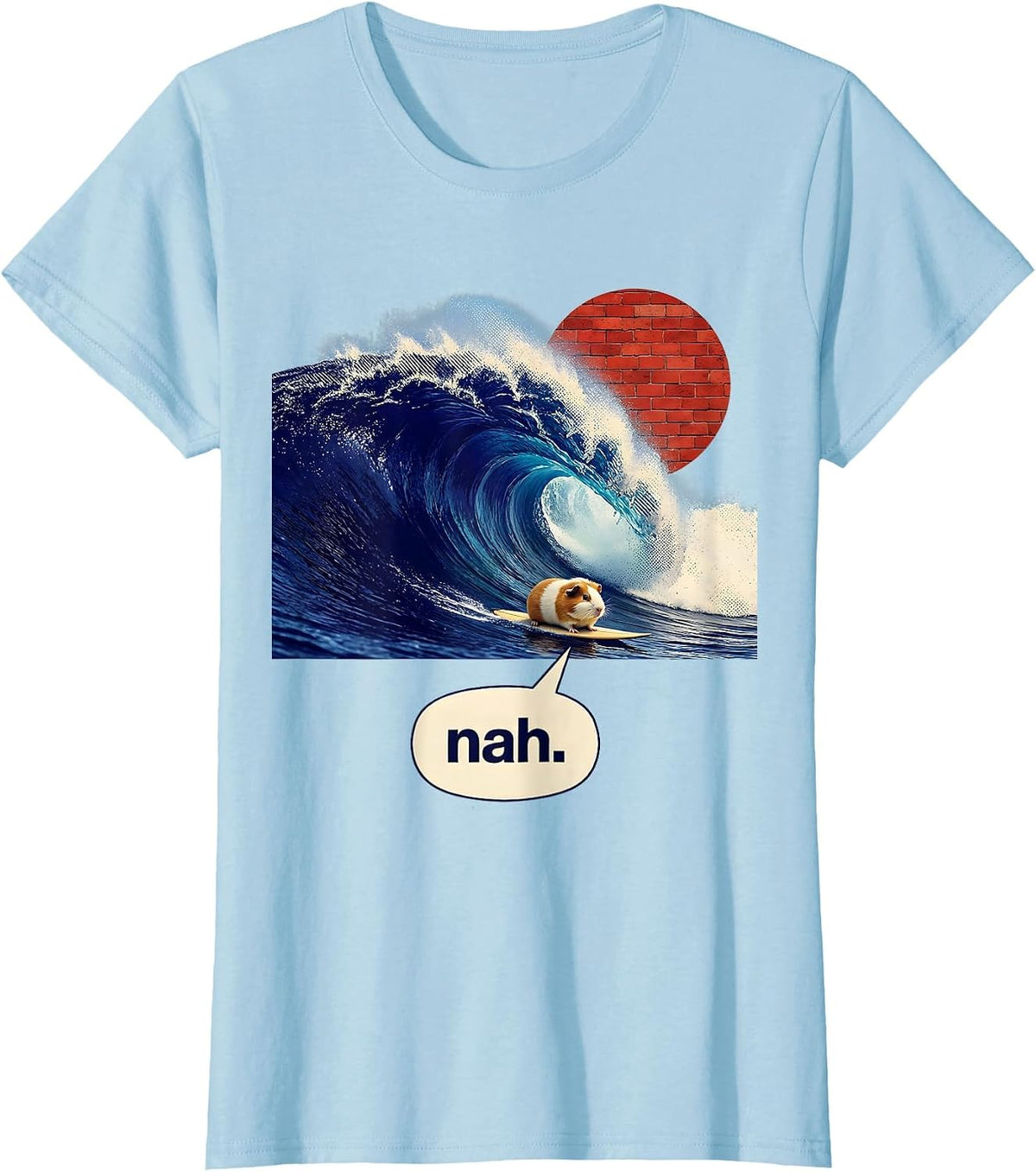 nah Monumental Wave Tiny Guinea Pig Surfing Funny Animal T-Shirt - Baby Blue
