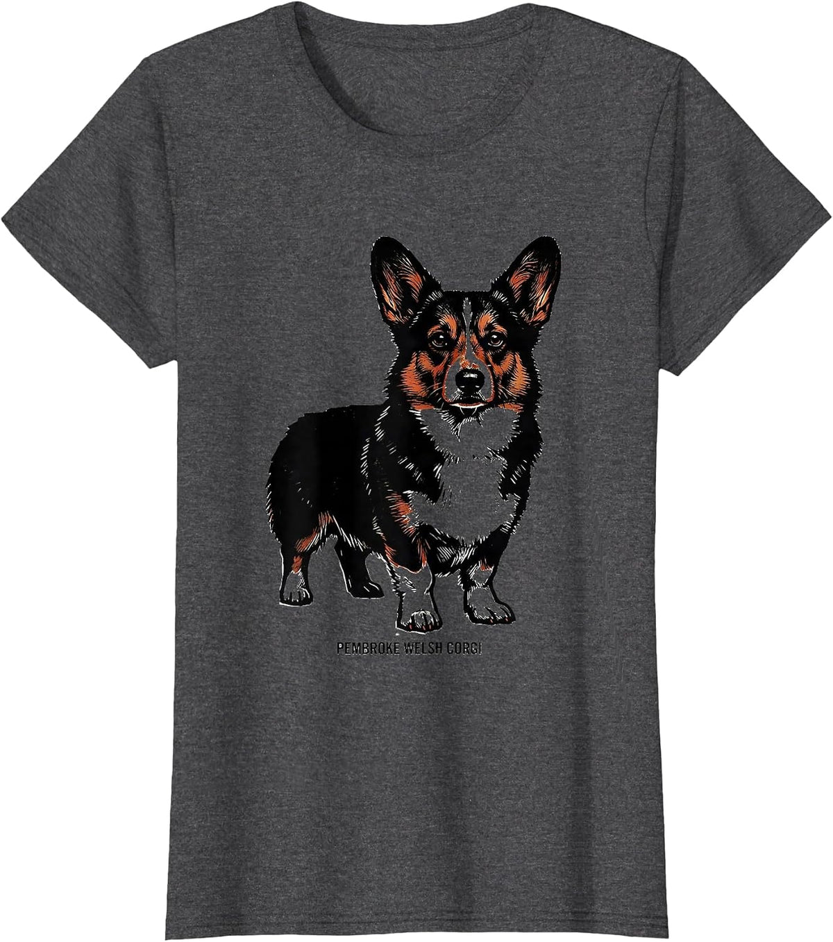 Women's Pembroke Welsh Corgi Minimalist Badge Patch Line Art T-Shirt - Dark Heather Grey