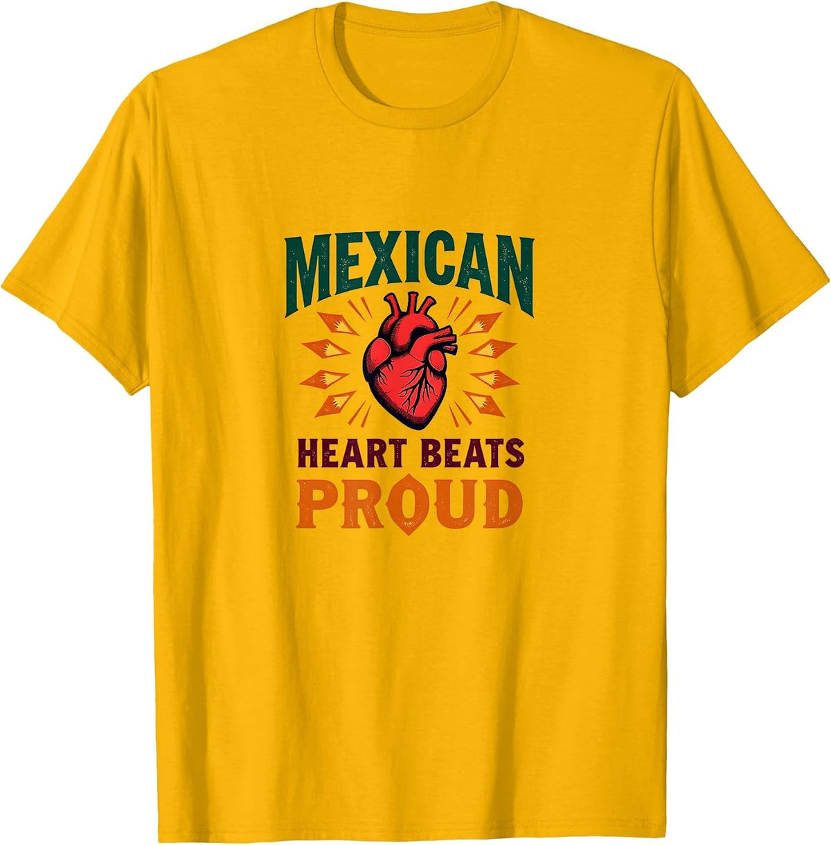 Mexican Heart Beats Proud Cinco de Mayo Design T-Shirt - Golden Yellow