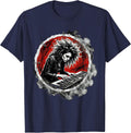 Curly Hair Keyboardist with Smoke Graphic Tee T-Shirt - Navy Blue