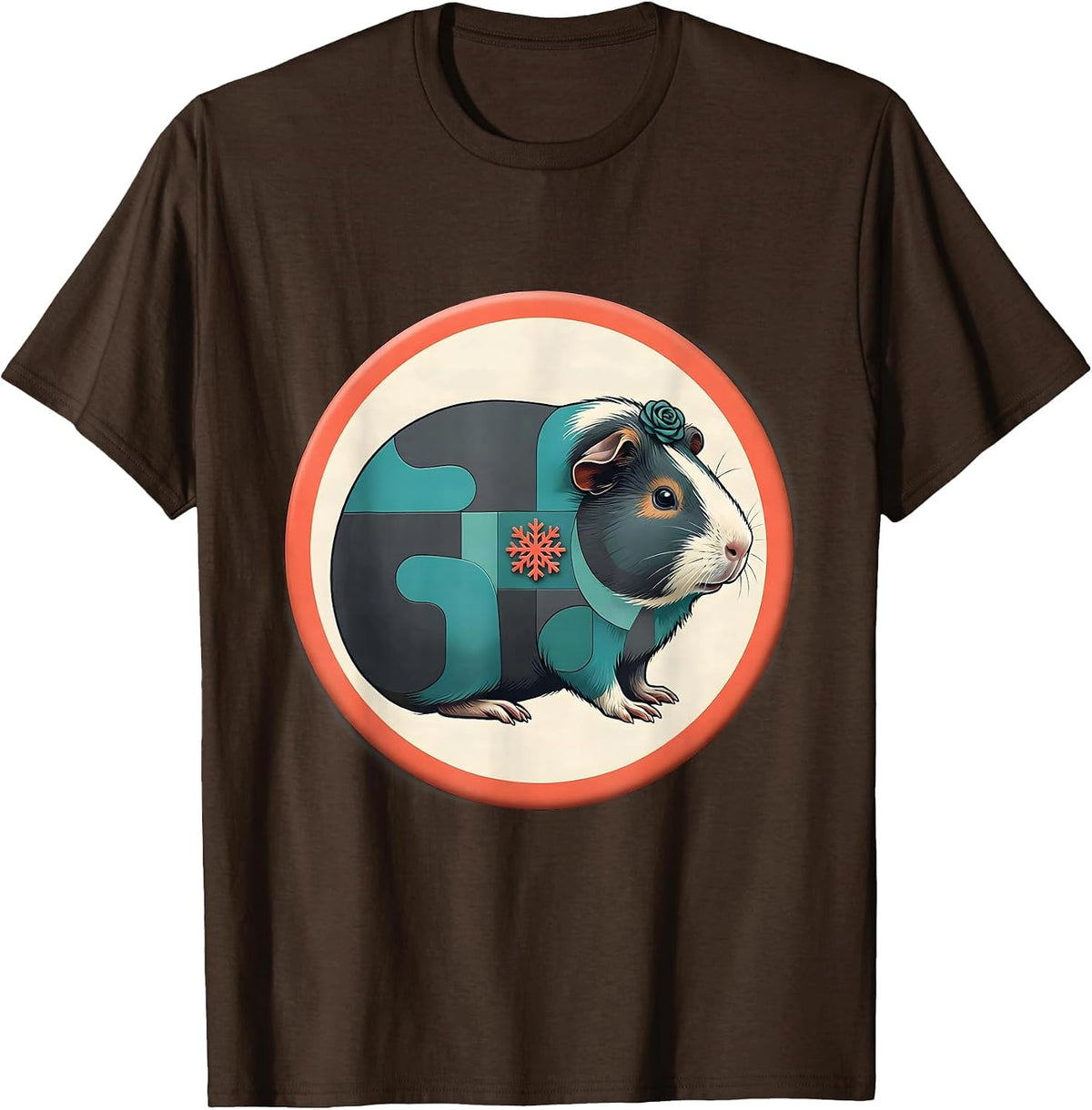 Guinea Pig Christmas Badge Pet Lover Midcentury Modern T-Shirt - Brown