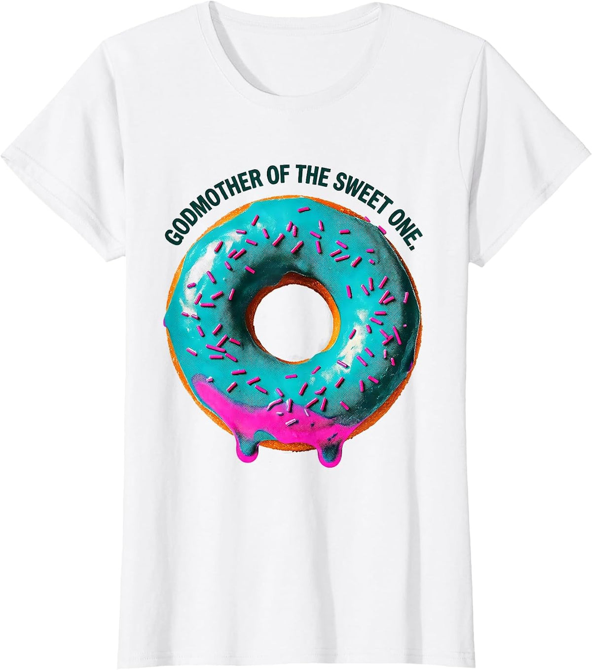 Godmother Of The Sweet One Risograph Donut Birthday Family T-Shirt - White