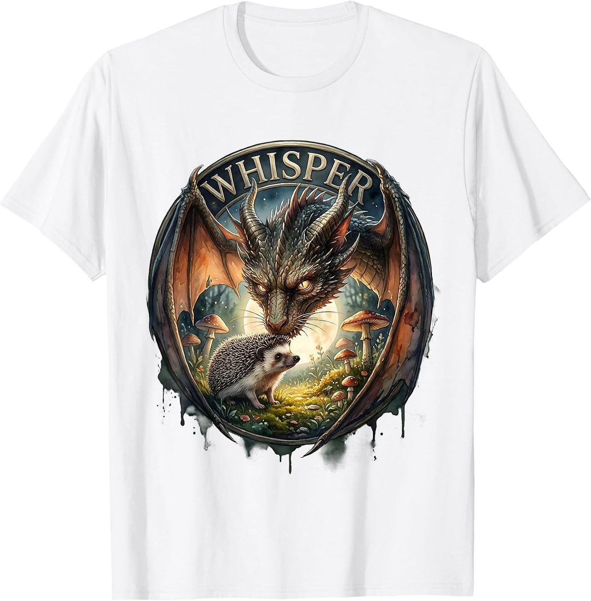 Men's Whisper Watercolor Dragon Cat Nose Boop Full Moon Fantasy T-Shirt - White