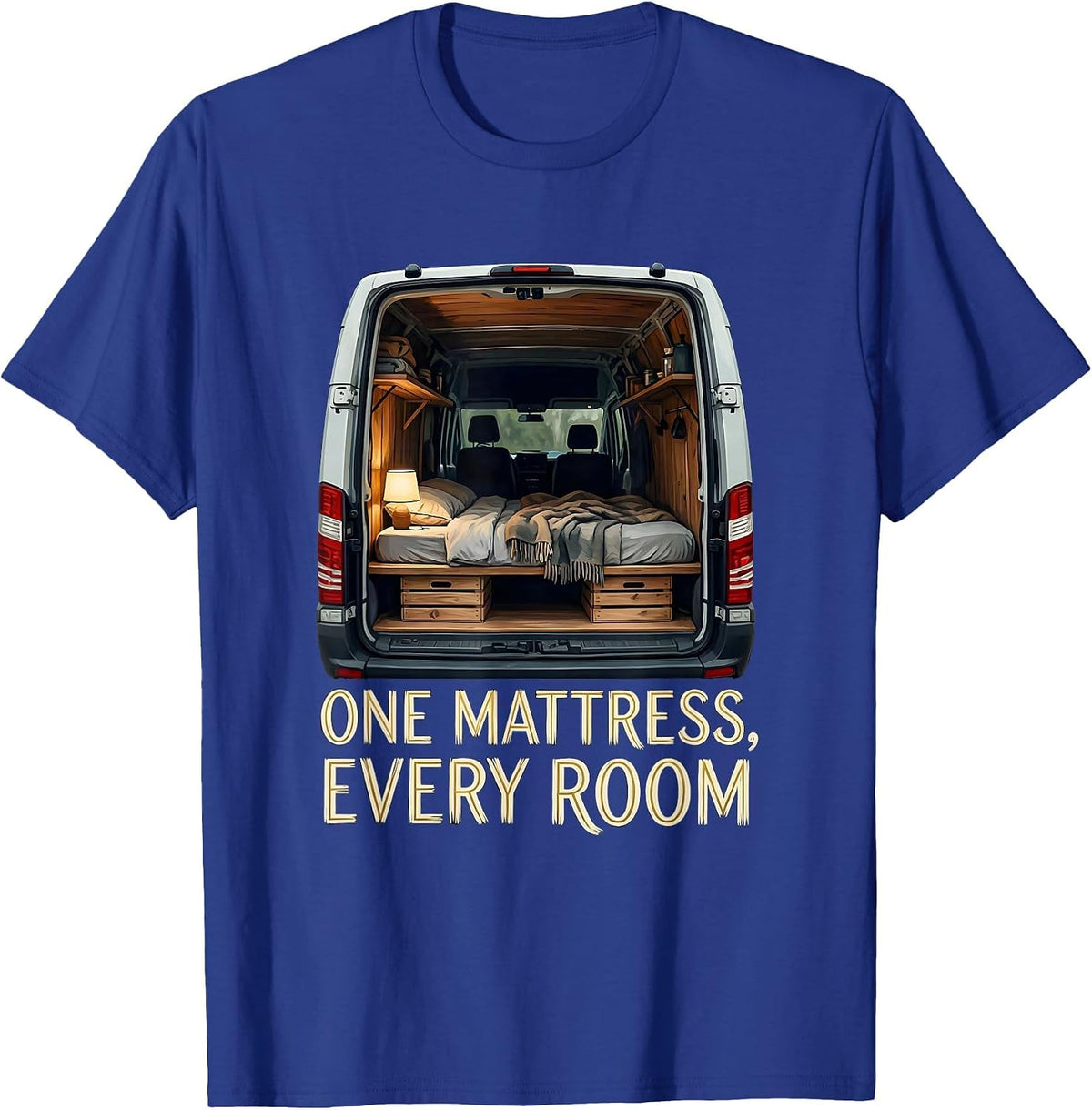 One Mattress Every Room Vintage Van Life Nomad Road-Trip T-Shirt - Royal Blue