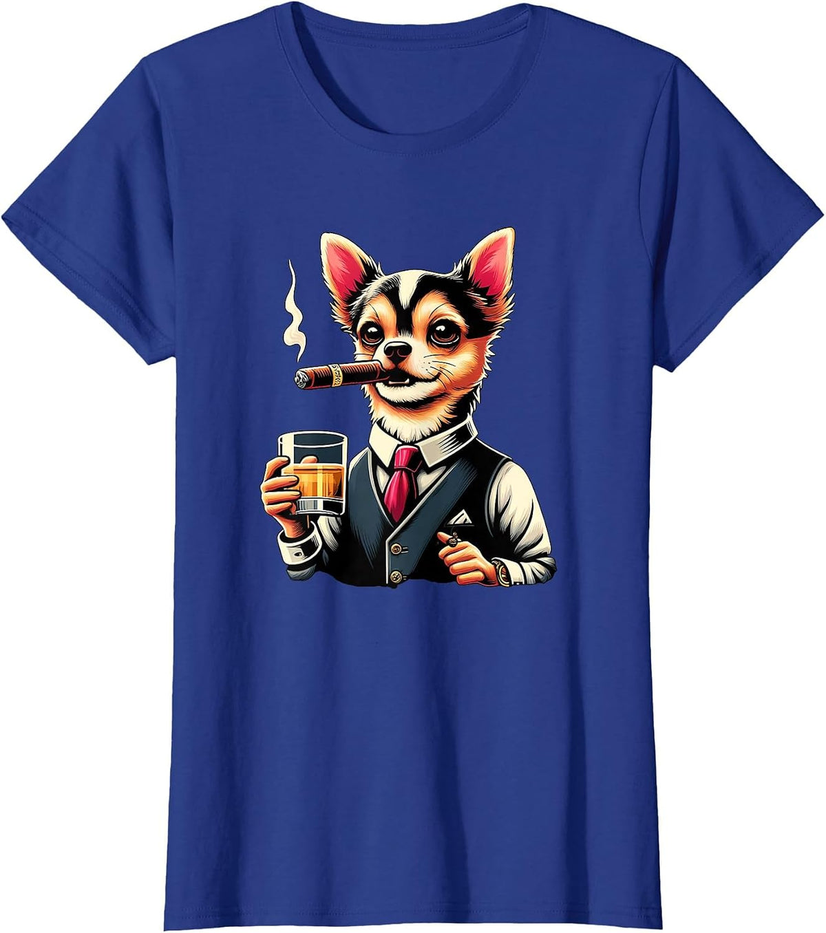 Chihuahua Dog Cigar and Whiskey T-Shirt - Royal Blue