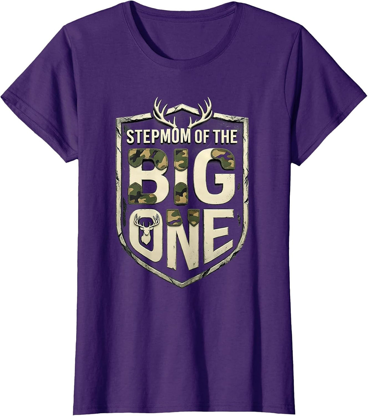 Women's Stepmom Of The Big One Birthday Boy Deer Hunter Camouflage T-Shirt - Purple