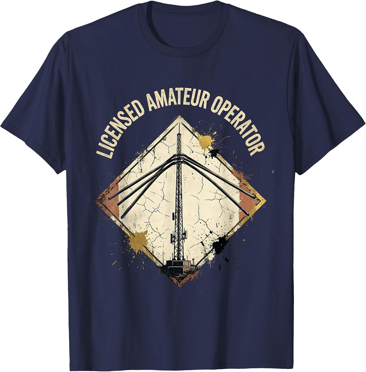 Licensed Amateur Operator Distressed Ham Radio Enthusiast T-Shirt - Navy Blue
