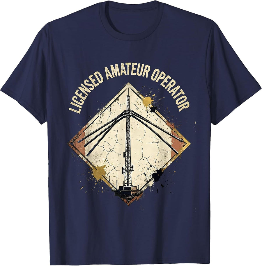 Licensed Amateur Operator Distressed Ham Radio Enthusiast T-Shirt - Navy Blue
