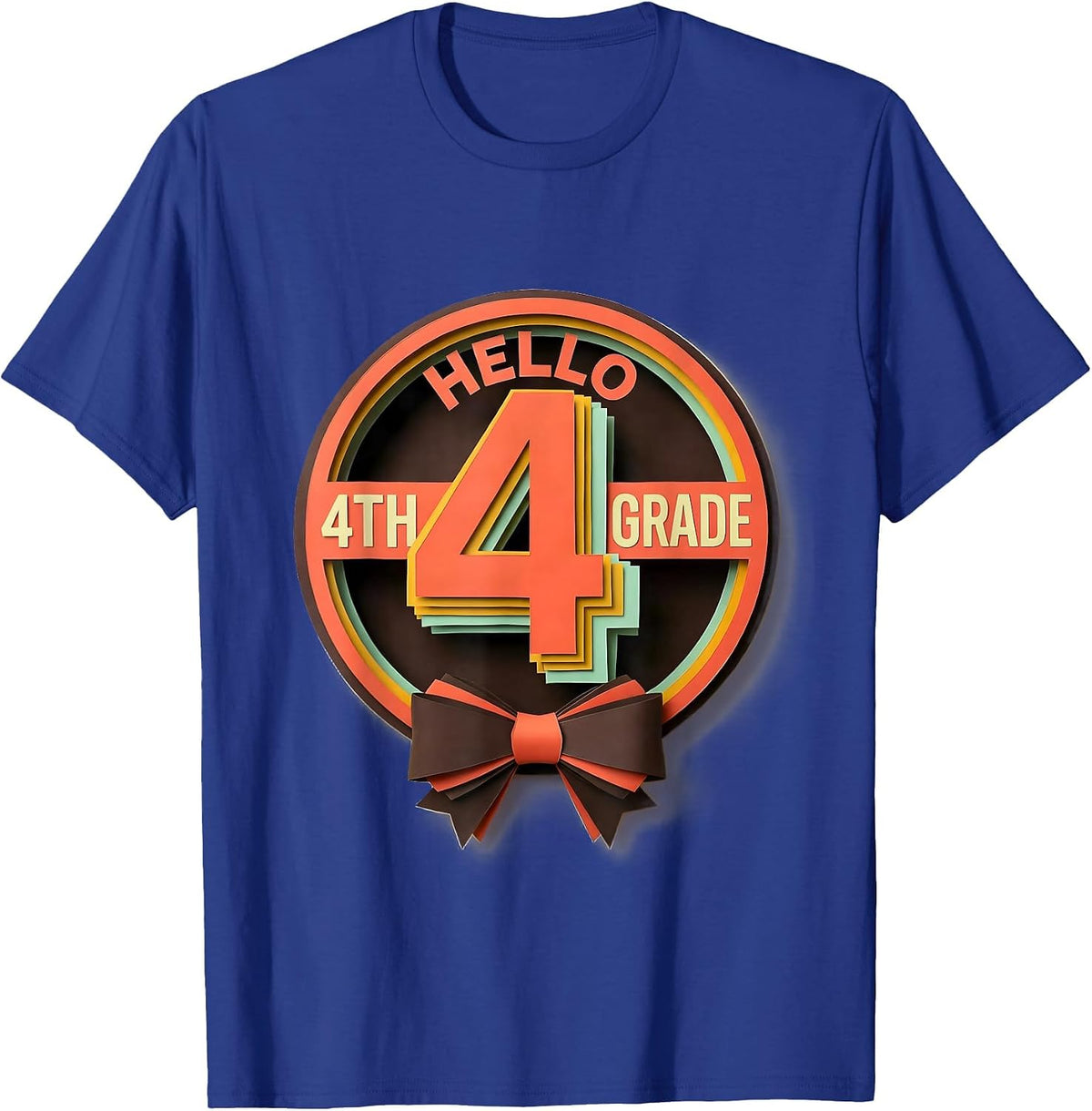 Hello 4th Grade Paper Cutout Kids Girl Teacher Back T-Shirt - Royal Blue