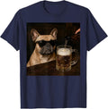 French Bulldog Drinking Beer Funny Dog Meme T-Shirt - Navy Blue