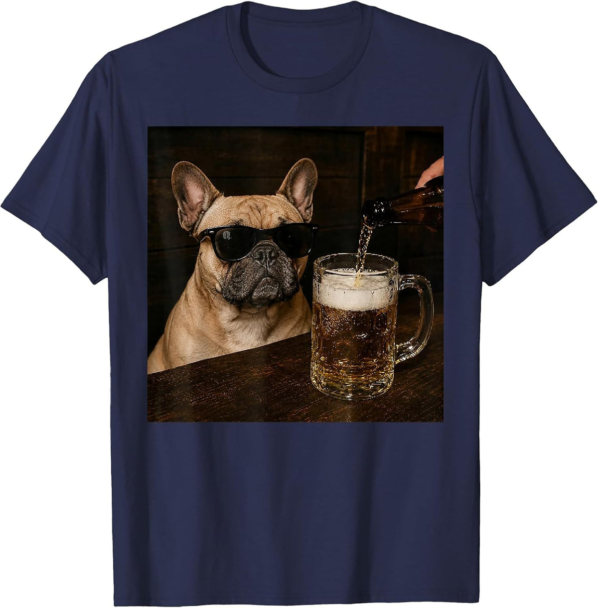 French Bulldog Drinking Beer Funny Dog Meme T-Shirt - Navy Blue