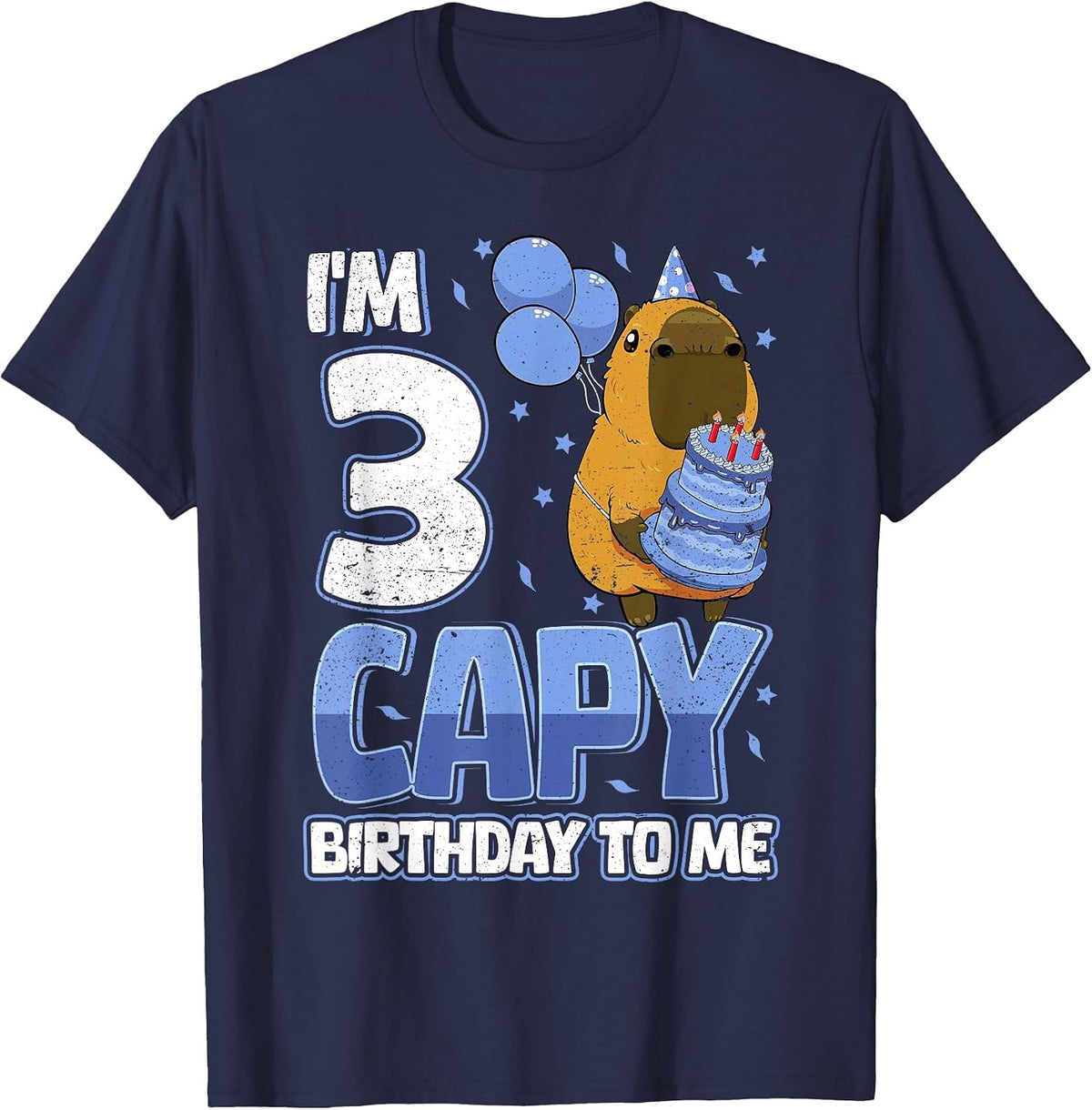 3 Years Capy Birthday to me Boys 3rd Birthday Capybara T-Shirt - Navy Blue
