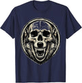 Skull Wolf Jaw Graphic Design T-Shirt - Navy Blue