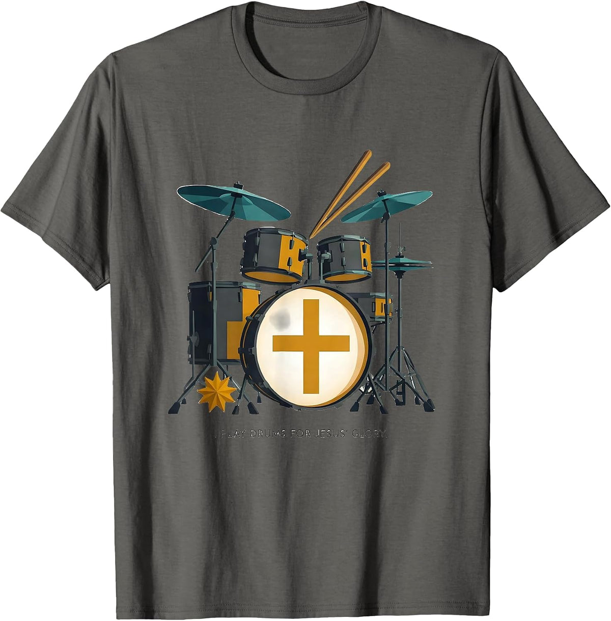 I Play Drums For Jesus' Glory Midcentury Modern Christian T-Shirt - Asphalt Grey