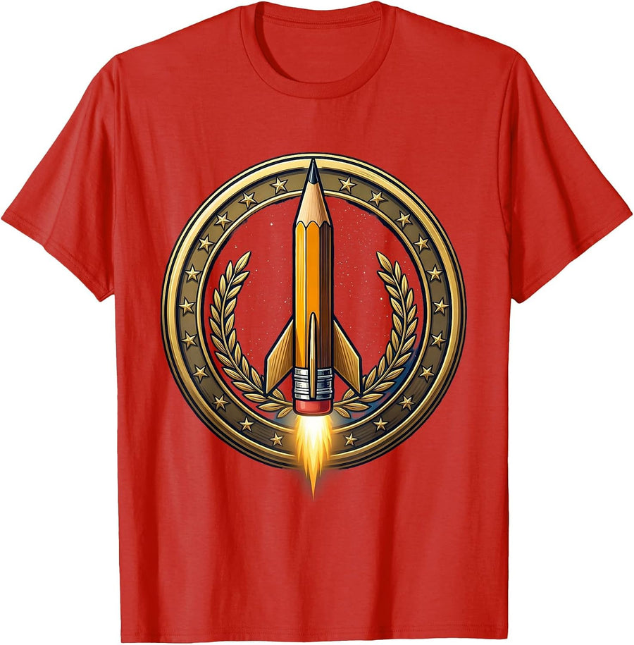 Men's 5th Grade Teacher Pencil Rocket Starry Sky T-Shirt - Red