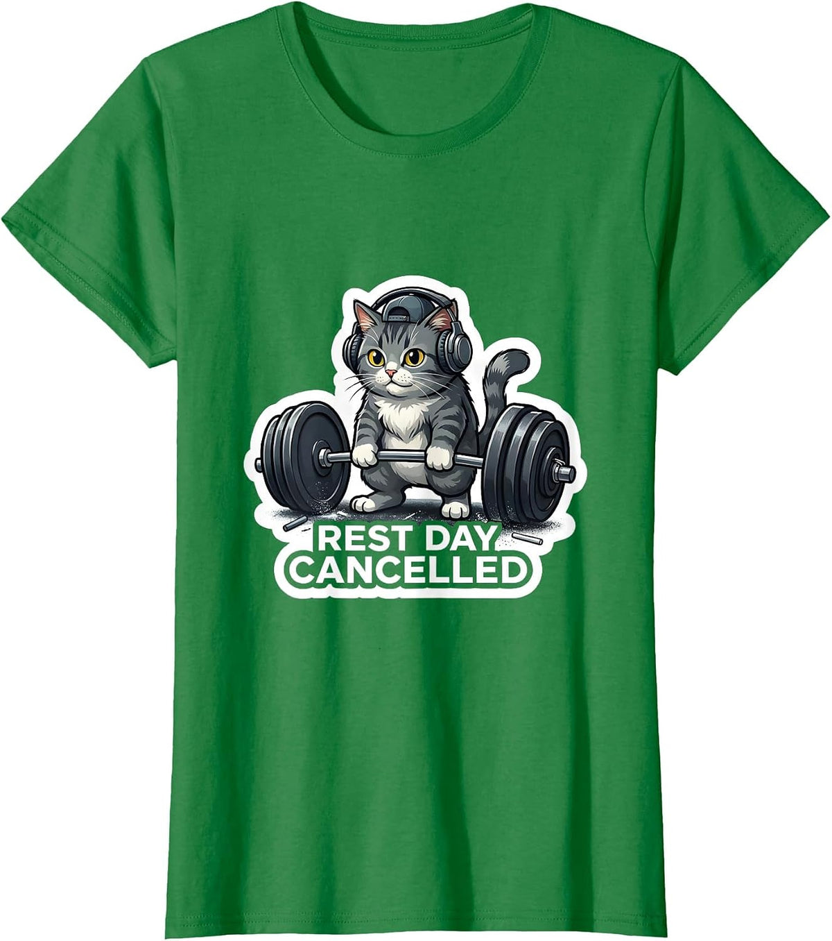 Rest Day Cancelled Funny Gym Workout Cat Meme Weightlifting T-Shirt - Kelly Green