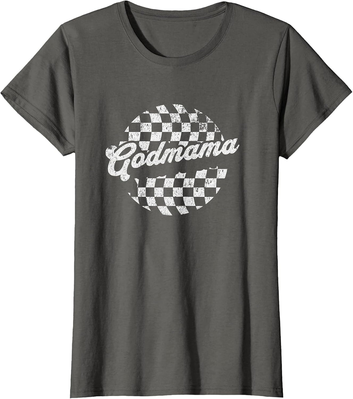 Retro Checkered Cool Godmother T-Shirt - Asphalt Grey