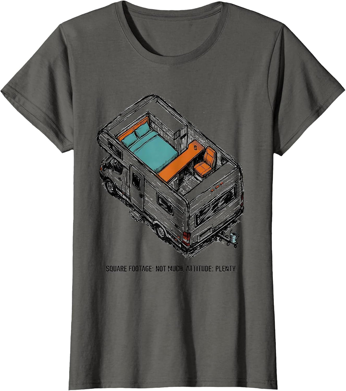 Women's Square Footage: Not Much, Attitude: Plenty Van Life T-Shirt - Asphalt Grey