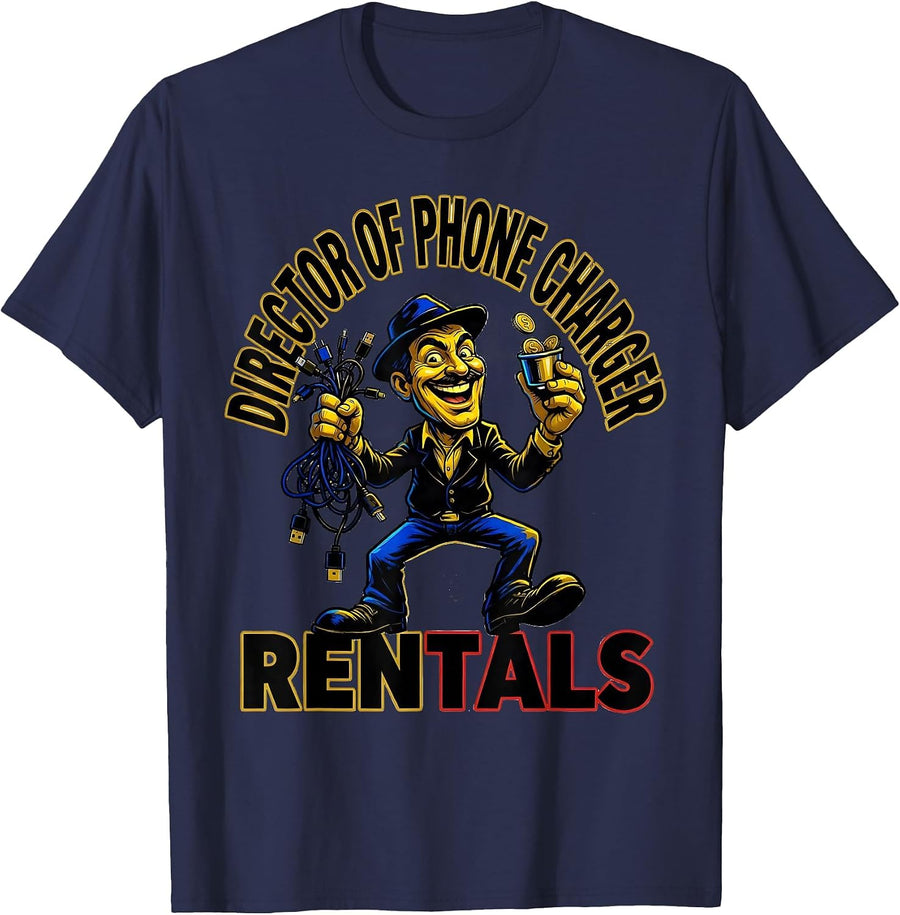 Director Of Phone Charger Rentals Cartoon Hustle Grind T-Shirt - Navy Blue