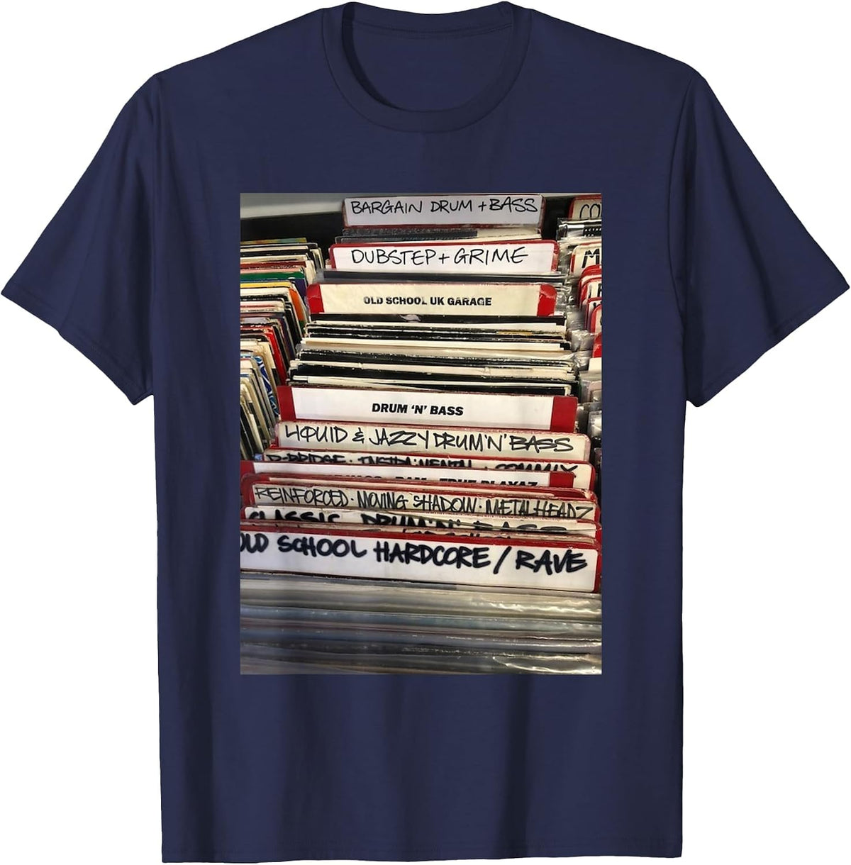 Vinyl DnB Drum N Bass Liquid Junglist Rave Dubstep Grime T-Shirt - Navy Blue