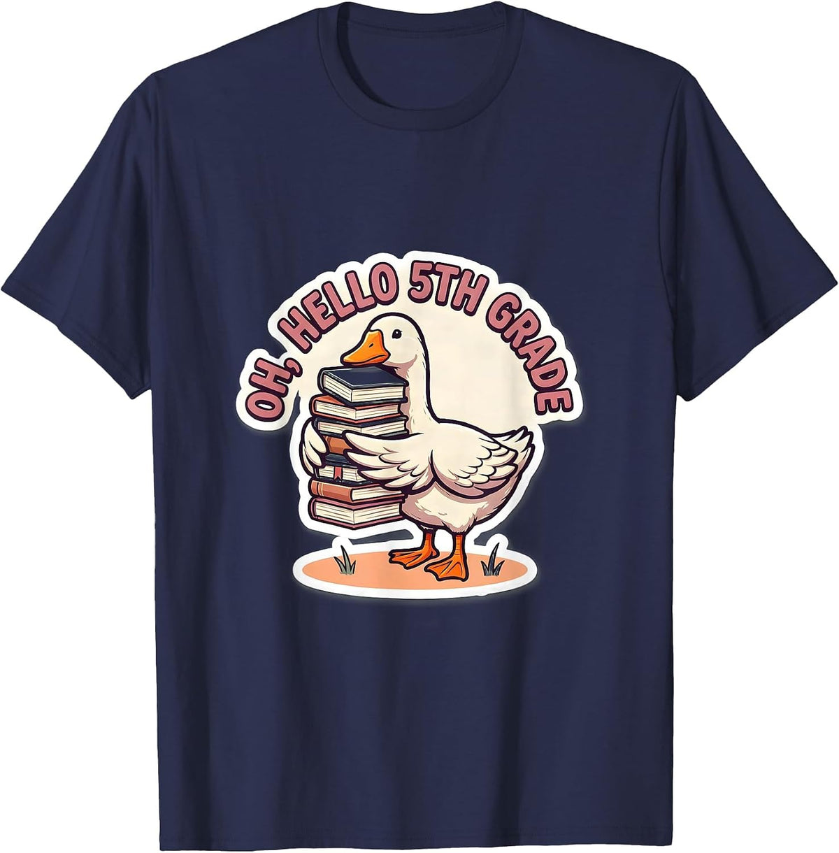 Oh Hello 5th Grade Cute Goose Teacher Back To School Gift T-Shirt - Navy Blue