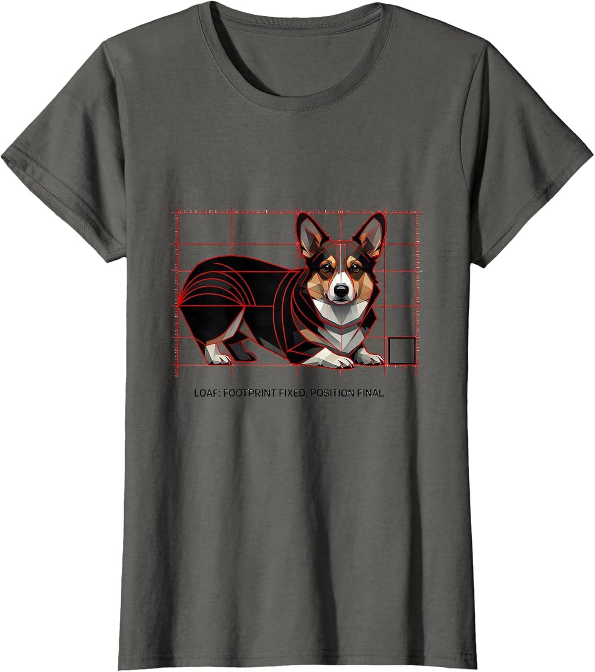 Women's Loaf: Footprint Fixed, Position Final Geometric Corgi Lover T-Shirt - Asphalt Grey