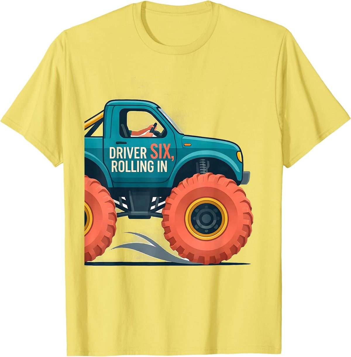 Men's Driver Six Rolling In Flat Vector Monster Truck Boys T-Shirt - Lemon Yellow