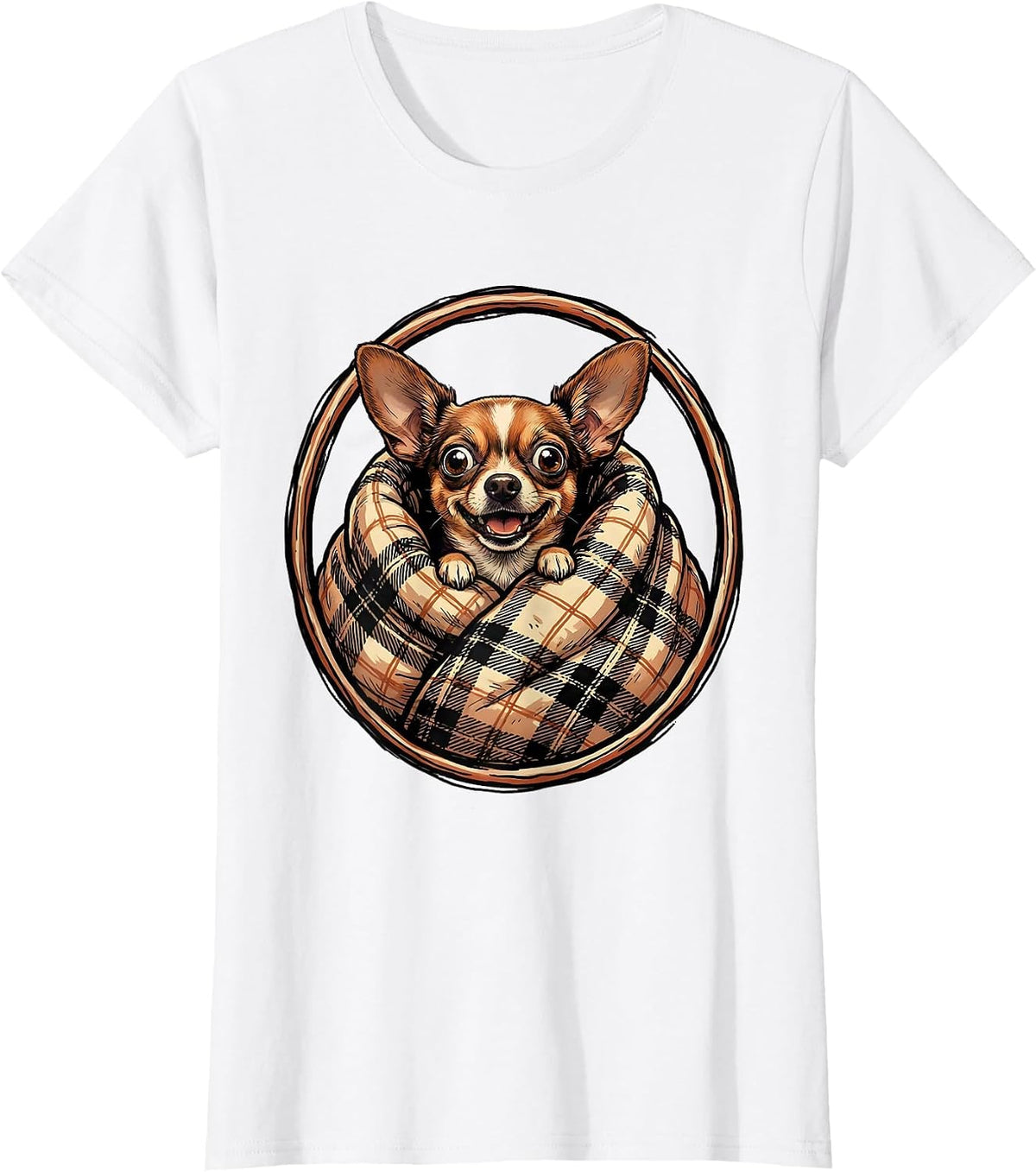 Cozy Chihuahua Wrapped in Blanket Graphic T-Shirt - White