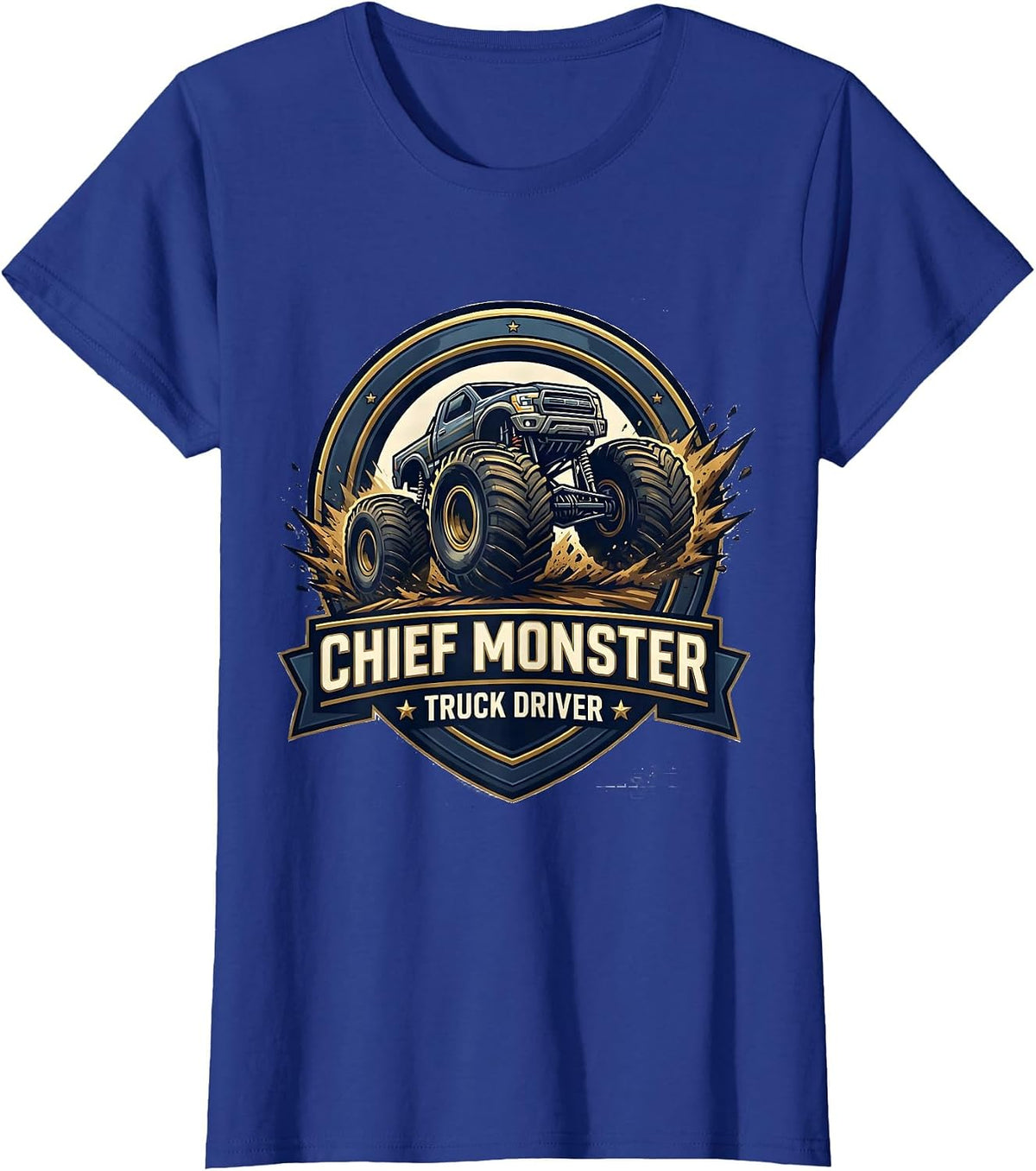 Women's Chief Monster Truck Driver Emblem Toddler Youth Birthday T-Shirt - Royal Blue
