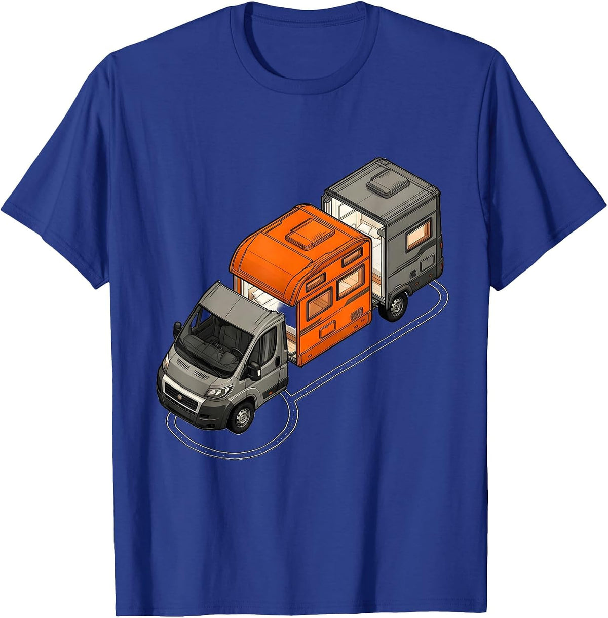Men's Exploded Camper Van Retro Van Life Nomads T-Shirt - Royal Blue