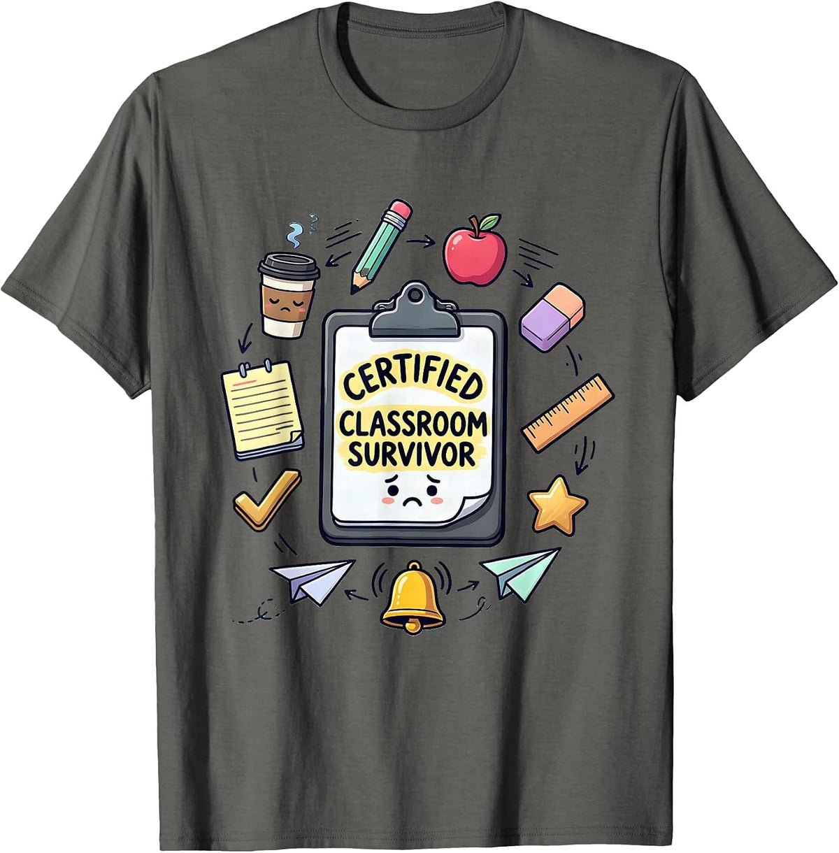 Certified Classroom Survivor Substitute Teacher T-Shirt - Asphalt Grey