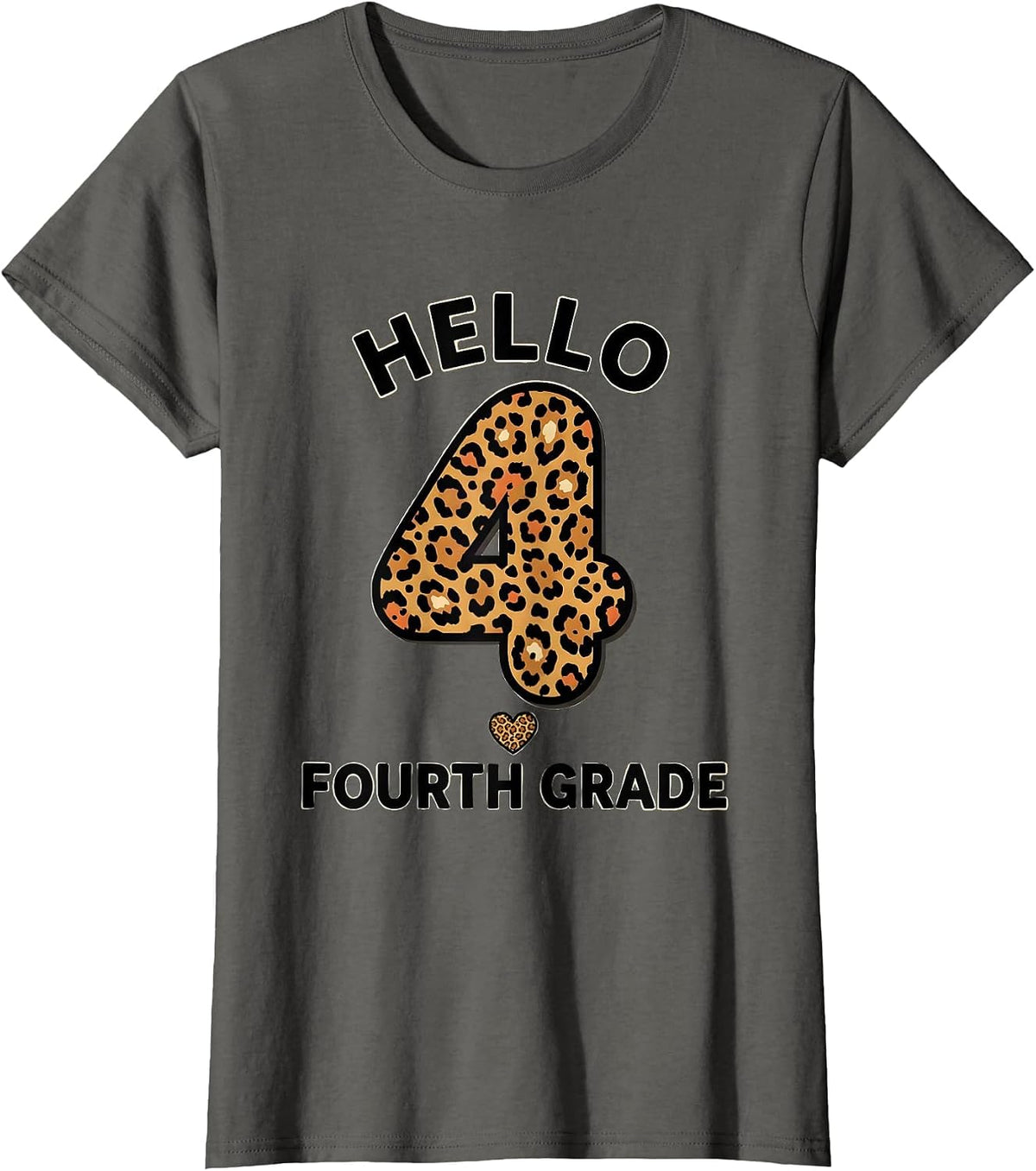 Women's Hello Fourth Grade Cute Leopard Print Teacher Back To School T-Shirt - Asphalt Grey
