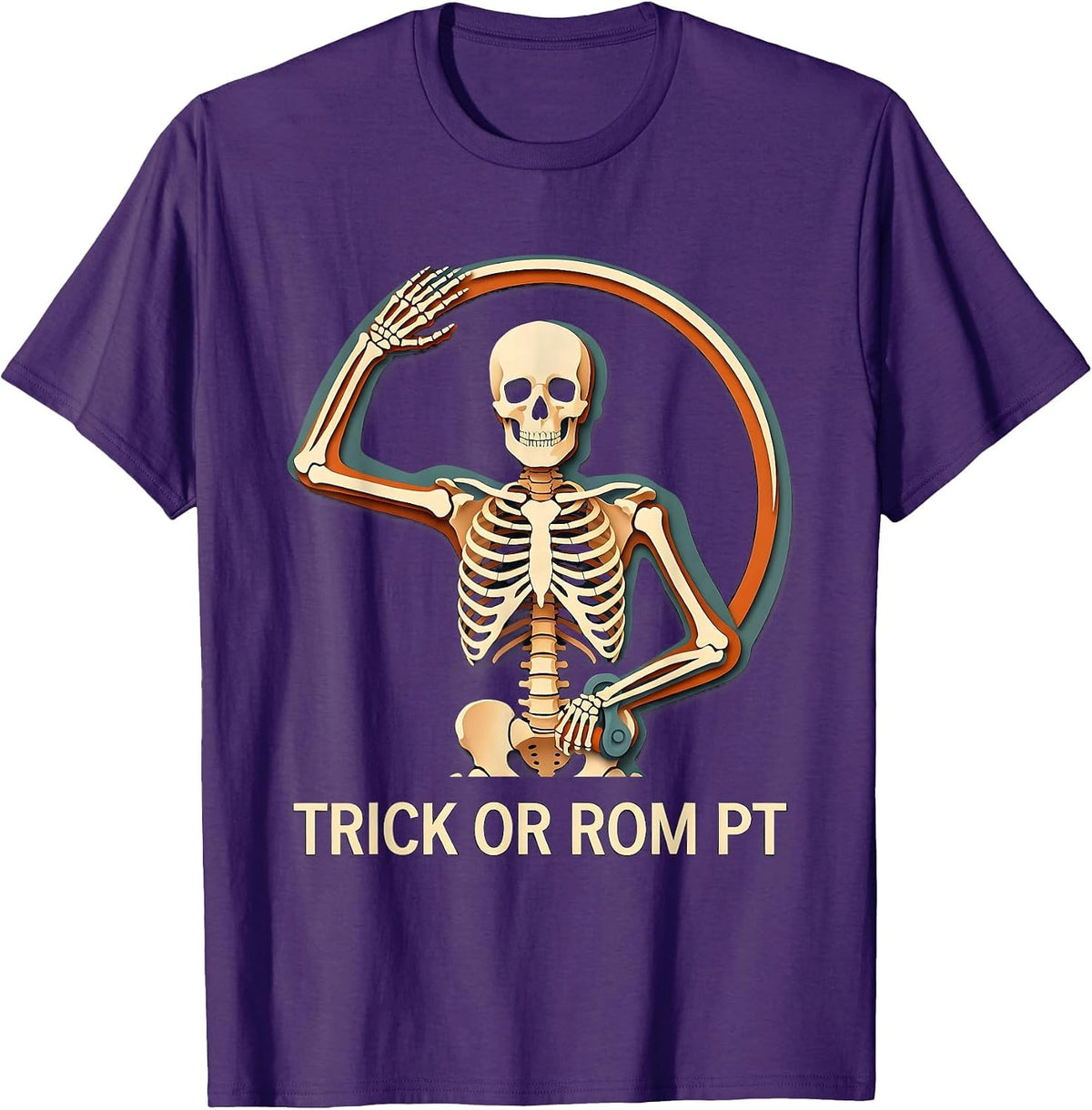 Men's Trick Or ROM PT Physical Therapy Halloween Skeleton T-Shirt - Purple