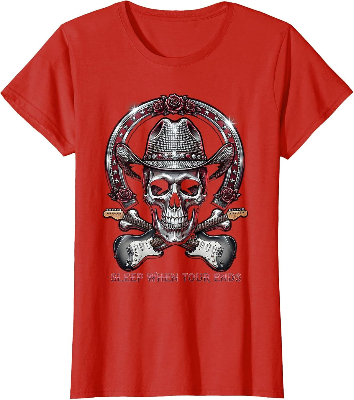 Women's Sleep When Tour Ends Metal Band Graphic Design T-Shirt - Red