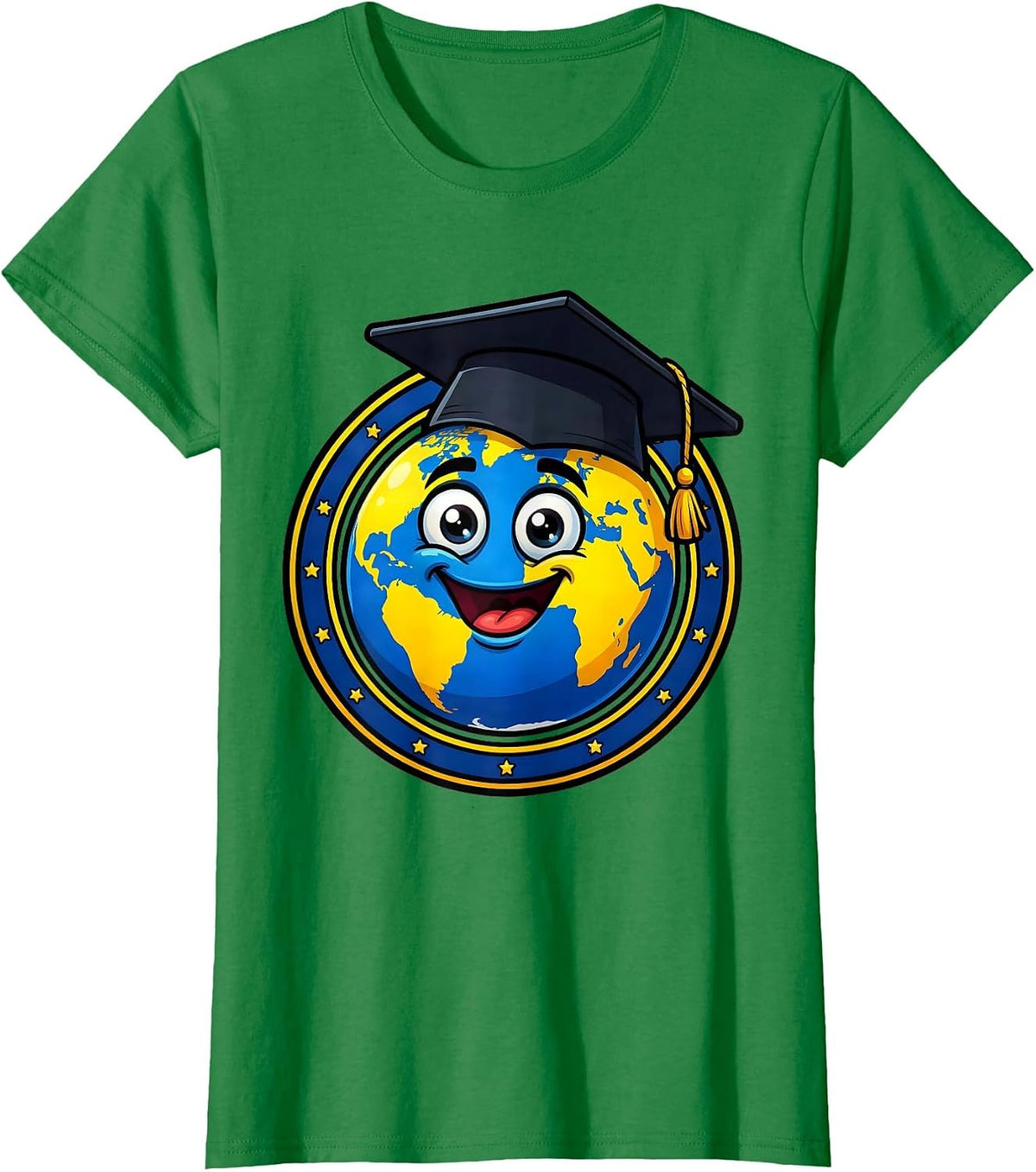 Women's 5th Grade Teacher Globe Graduation Cap Graphic T-Shirt - Kelly Green