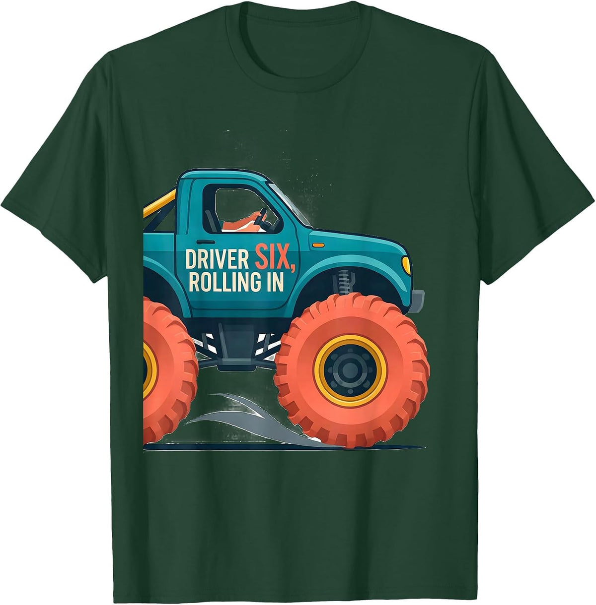 Men's Driver Six Rolling In Flat Vector Monster Truck Boys T-Shirt - Dark Green