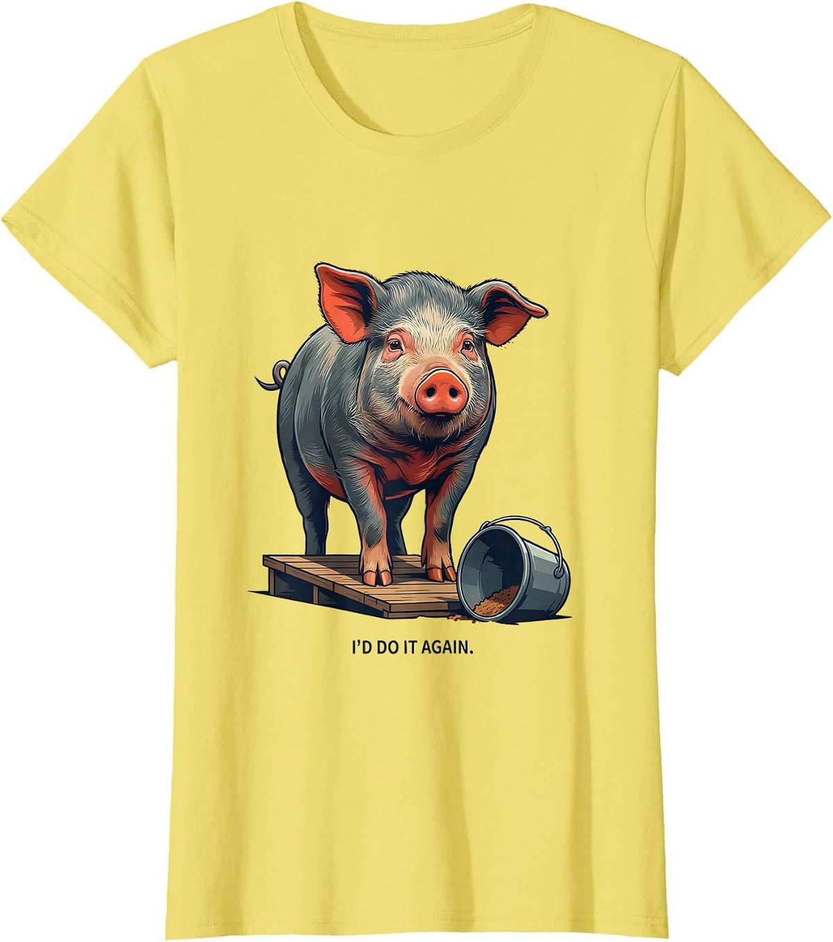 I'd Do It Again Funny Pig Photobooth Portrait Animal Lover T-Shirt - Lemon Yellow