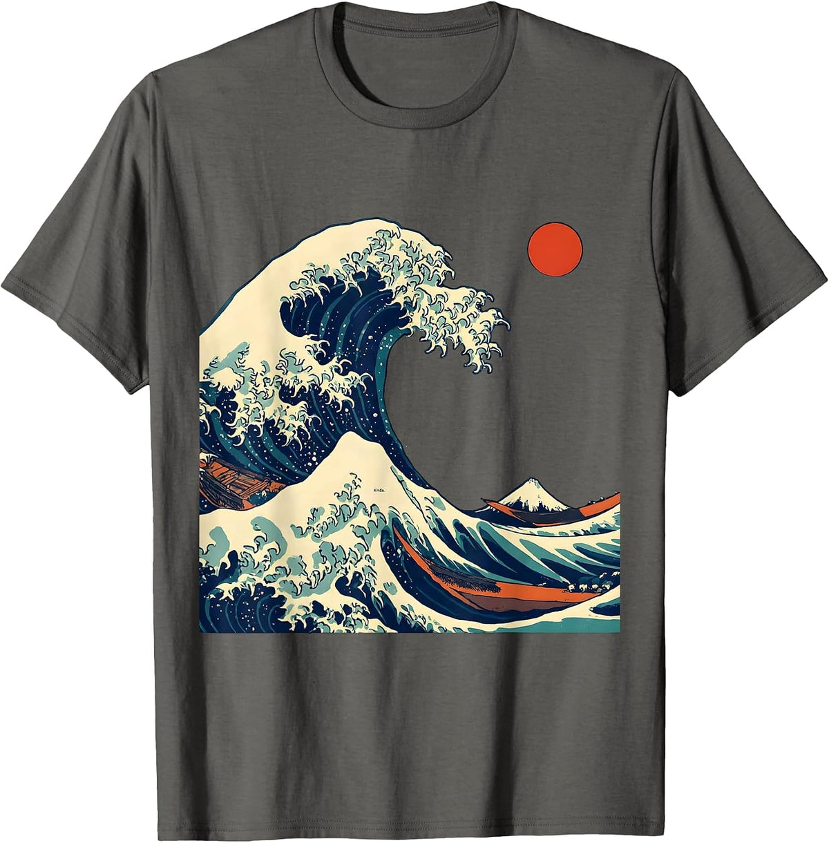 Men's Kinda Funny Japanese Art Animal Parody Ukiyo-e Graphic T-Shirt - Asphalt Grey